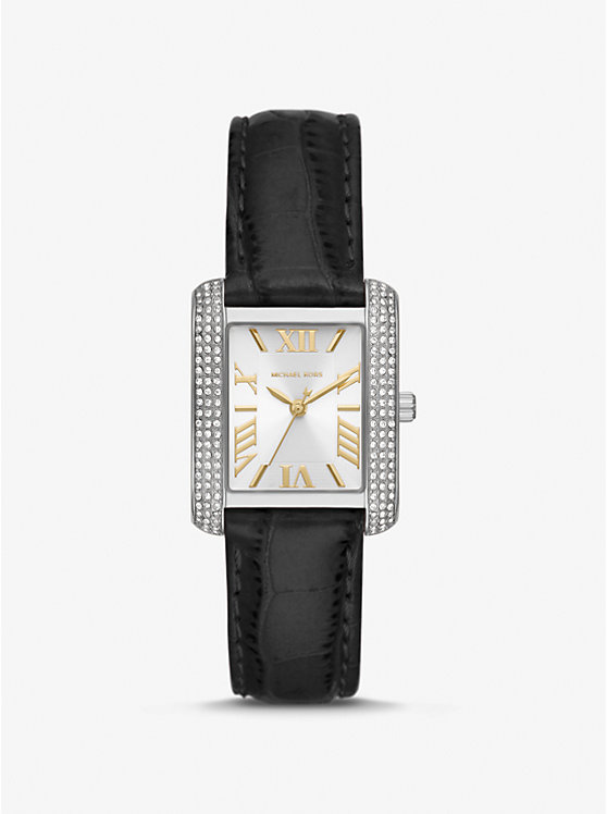 Mini Emery Pavé Silver-Tone and Crocodile Embossed Leather Watch | Michael Kors MK4696