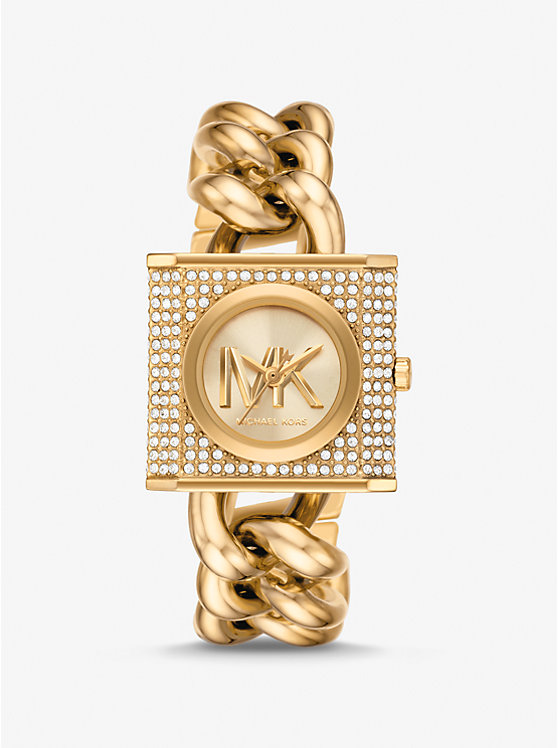 Mini Lock Pavé Gold-Tone Chain Watch | Michael Kors MK4711