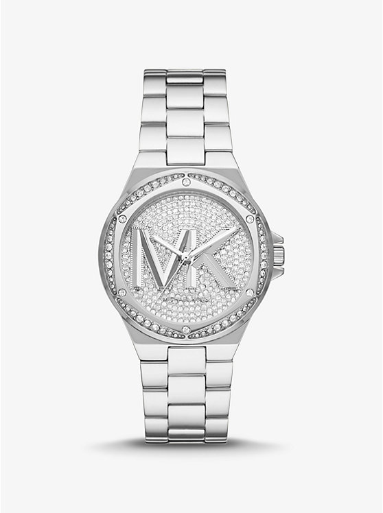 Lennox Pavé Logo Silver-Tone Watch | Michael Kors MK7234