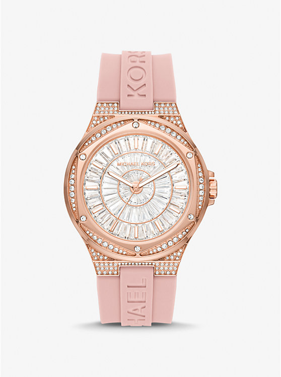 Oversized Lennox Pavé Rose Gold-Tone and Silicone Watch | Michael Kors MK7334