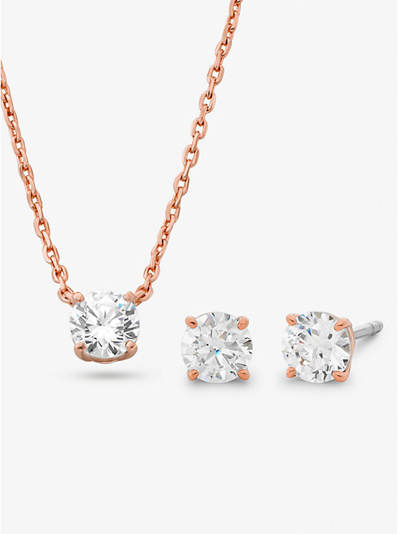 Precious Metal Plated Sterling Silver Cubic Zirconia Necklace and Earrings Set | Michael Kors MKC1696SET