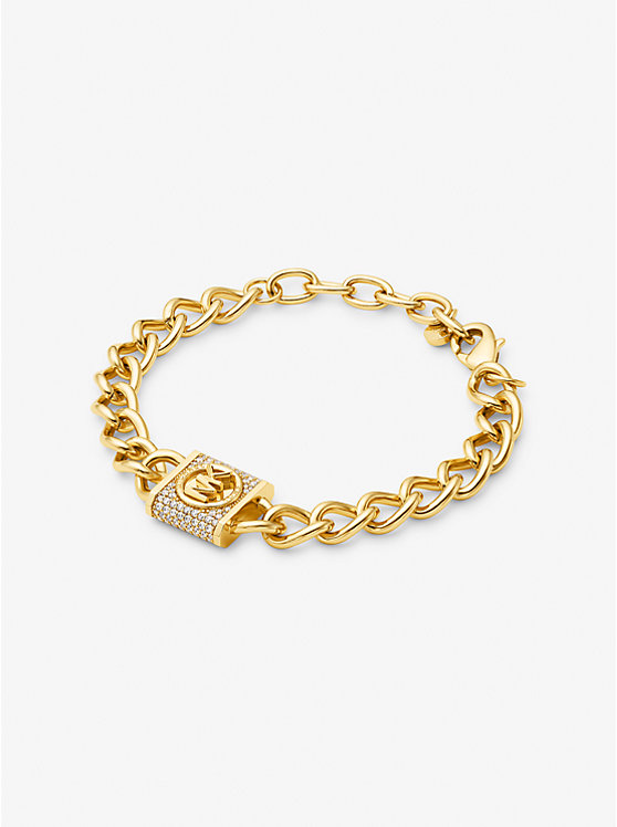 Precious Metal-Plated Brass Pavé Lock Curb Link Bracelet | Michael Kors MKJ8061